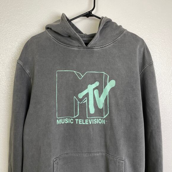 Revolve Rollas X MTV Hoodie Sweatshirt Small Washed Gray Graphic French Terry - Picture 3 of 10